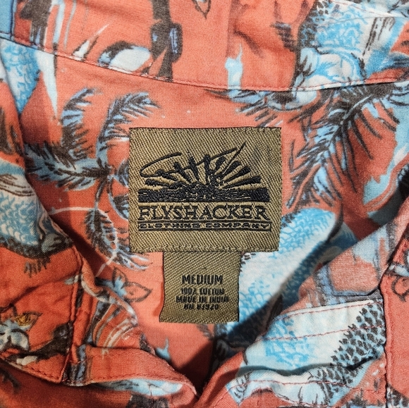 Flyshacker Fishing Shirt M Coral Fish Print Short Sleeve Button Front - Picture 3 of 10